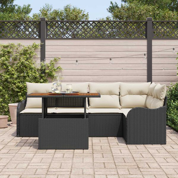 vidaXL Garten-Sofa-Set mit Speicher 6 pcs Schwarz Poly Rattan