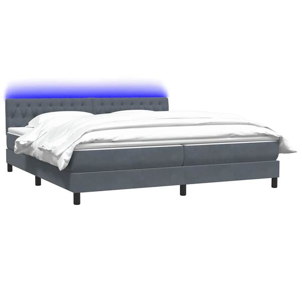 vidaXL Boxspringbett mit Matratze & LED Dunkelgrau 200x210 cm Samt