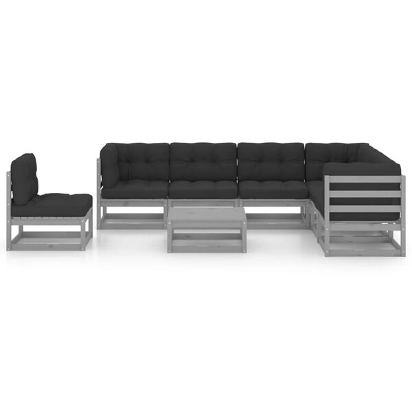 vidaXL 8-tlg. Garten-Lounge-Set mit Kissen Grau Massivholz Kiefer
