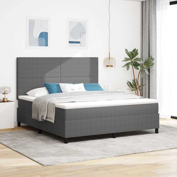 vidaXL LED Boxspringbett Hellgrau und Wei&szlig; 180 x 200 cm Cordstoff