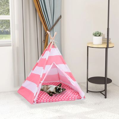 vidaXL Katzen-Tipi-Zelt mit Tasche Pfirsichhaut Gestreift 60x60x70 cm