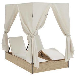 vidaXL Doppelte Sonnenliege Beige 205 x 129 x 200 cm Poly-Rattan