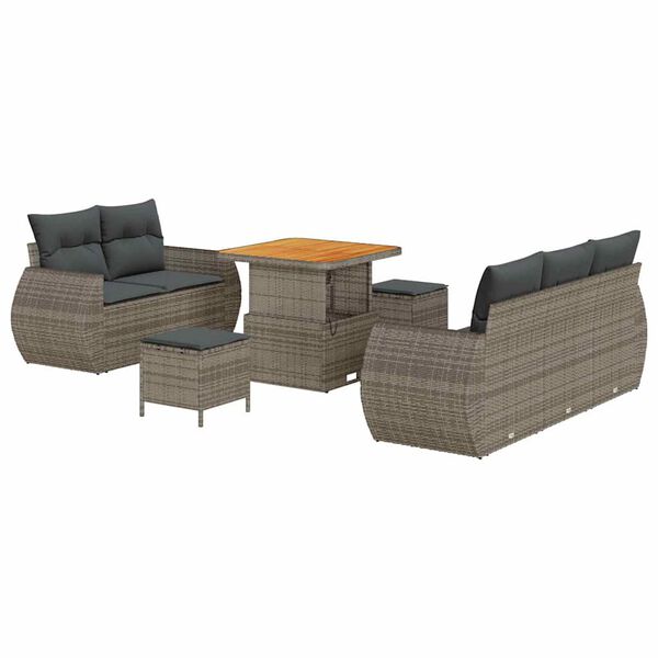 vidaXL Gartensofa-set mit Kissen mit Speicher 8 pcs Grau Poly-Rattan