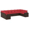 vidaXL 10-teiliges Gartensofa-Set mit Kissen, braun, Polyrattan