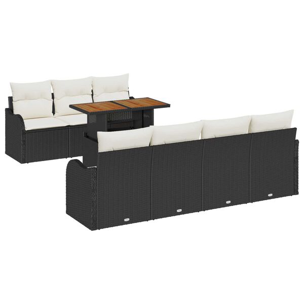 vidaXL Garten-Sofa-Set mit Kissen 8 pcs Schwarz und Creme