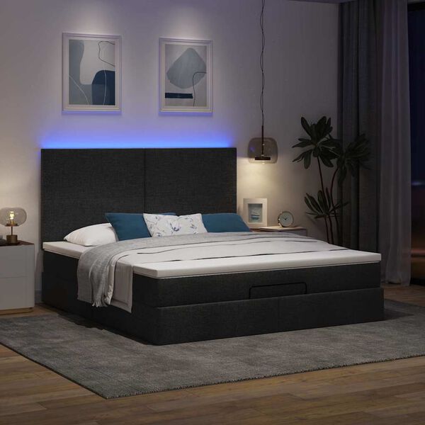 vidaXL Ottoman-Bett mit Matratze & LEDs Schwarz 160x200 cm Stoff