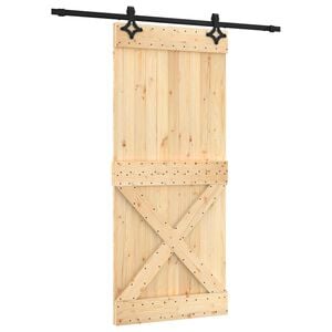 vidaXL Schiebet&uuml;r Nat&uuml;rlich und Schwarz 90 x 210 cm Massivkiefer