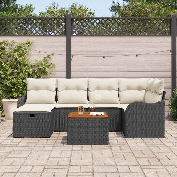 vidaXL Garten-Sofa-Set mit Kissen 7 pcs Schwarz Poly Rattan