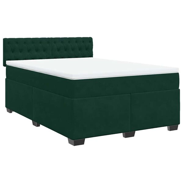 vidaXL Boxspringbett mit Matratze Dunkelgr&uuml;n 160x200 cm Samt