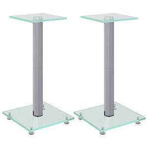 vidaXL Lautsprecher-St&auml;nder 2 Stk. Silbern Hartglas 1 S&auml;ule