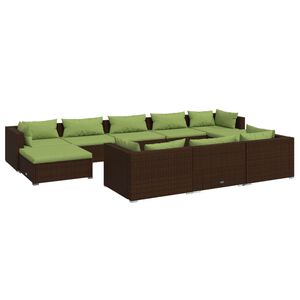 vidaXL 10-tlg. Garten-Lounge-Set mit Kissen Braun Poly Rattan