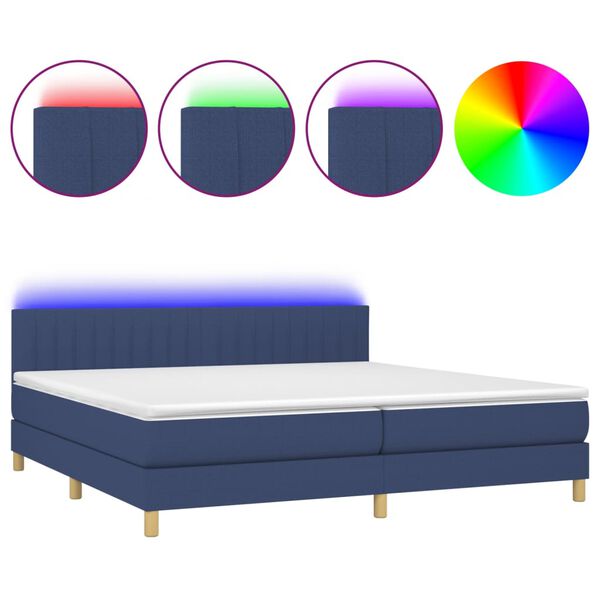 vidaXL Boxspringbett mit Matratze & LED Blau 200x200 cm Stoff