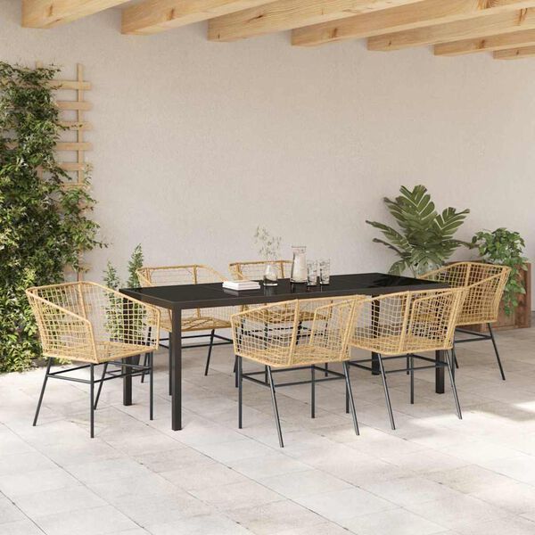 vidaXL Garten Essgruppe 7 pcs Braun Poly-Rattan