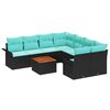 vidaXL Gartensofa-set 9 pcs Schwarz und T&uuml;rkis Poly-Rattan