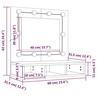 vidaXL Spiegelschrank mit LED Braun Eiche-Optik 60x31,5x62 cm