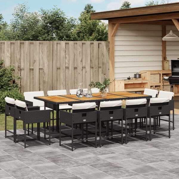 vidaXL 13-tlg. Garten-Essgruppe mit Kissen Schwarz Poly Rattan