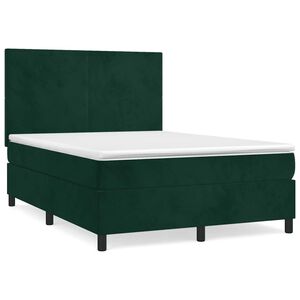 vidaXL Boxspringbett mit Matratze Dunkelgr&uuml;n 140x200 cm Samt