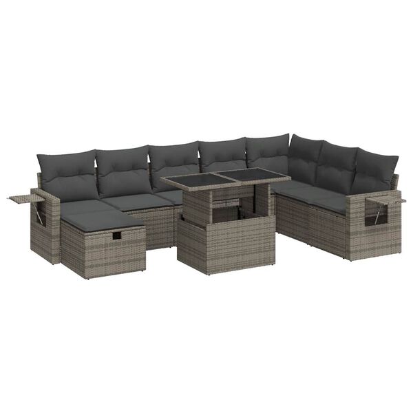 vidaXL 9-tlg. Garten-Sofagarnitur mit Kissen Grau Poly Rattan