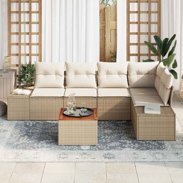vidaXL Gartensofa-set mit Kissen 6 pcs Beige Poly-Rattan