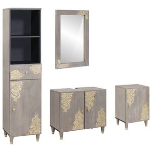 vidaXL Badezimmerschrank-Set Wandmontiert 4 pcs Grau Massivholz Mango