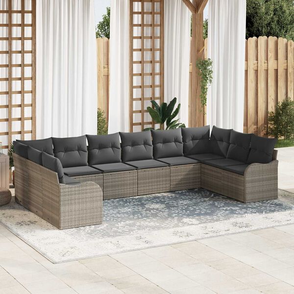 vidaXL Garten-Sofa-Set mit Kissen 10 pcs Hellgrau Poly Rattan