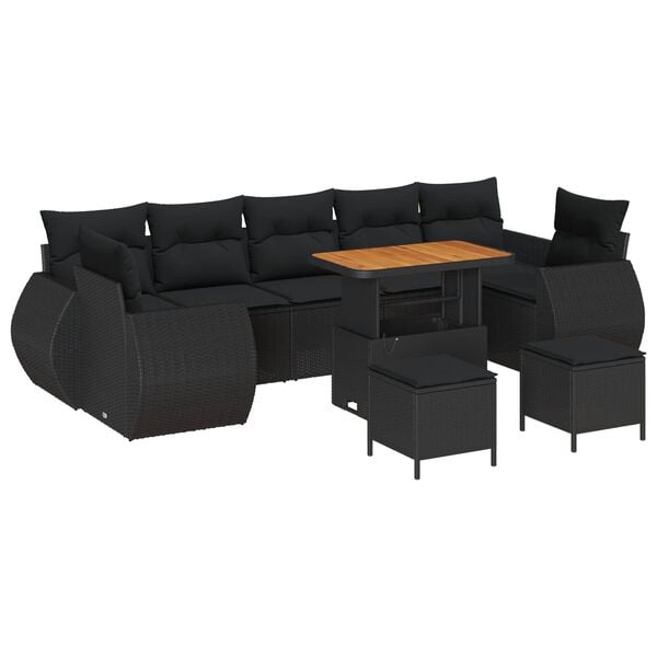 vidaXL Garten-Sofa-Set mit Kissen mit Speicher 10 pcs Schwarz