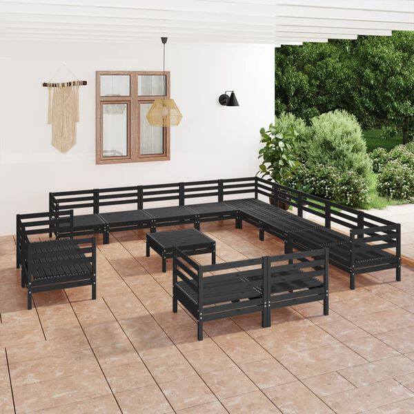 vidaXL 14-tlg. Garten-Lounge-Set Massivholz Kiefer Schwarz