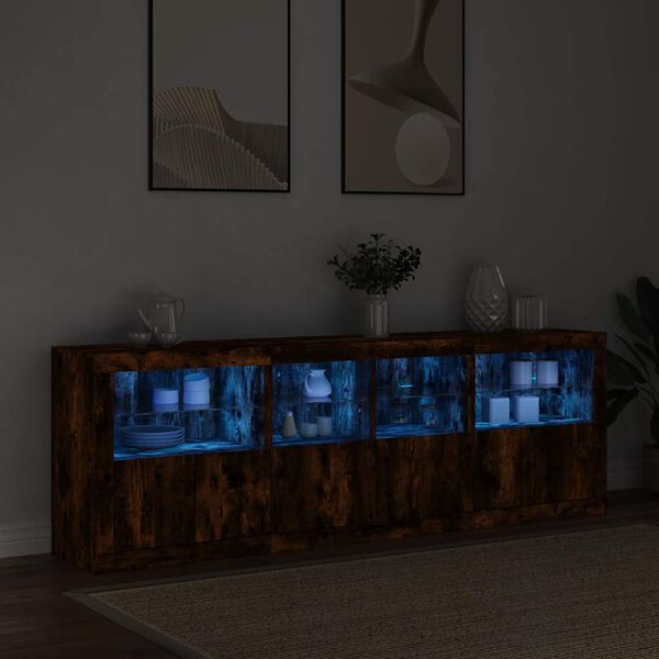 vidaXL Sideboard mit LED-Leuchten R&auml;uchereiche 202x37x67 cm