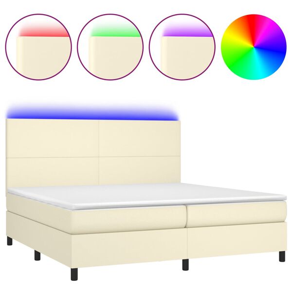 vidaXL Boxspringbett mit Matratze & LED Creme 200x200 cm Kunstleder