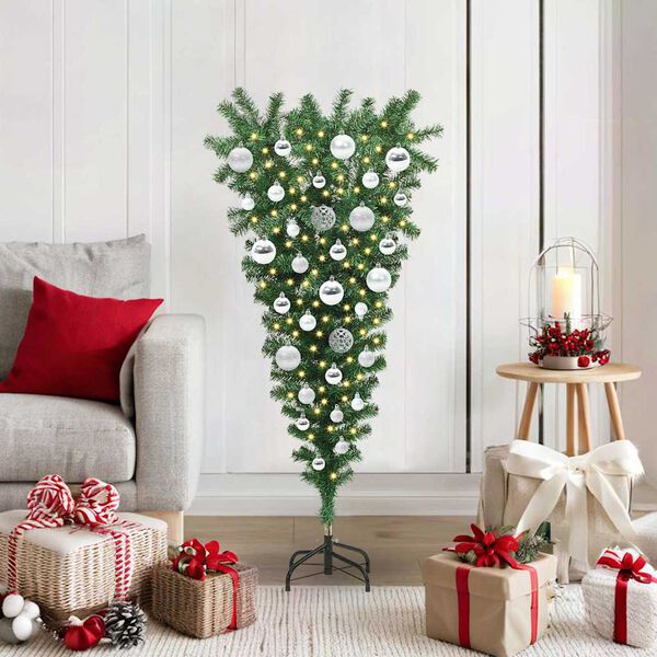 vidaXL Umgedrehter Kunst Weihnachtsbaum mit Kugelset Gr&uuml;n 120 cm PVC