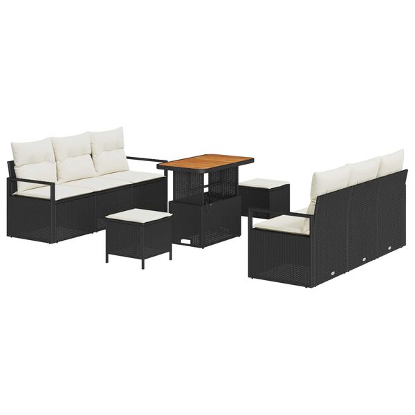 vidaXL Gartensofa-set mit Kissen 9 pcs Schwarz Poly-Rattan