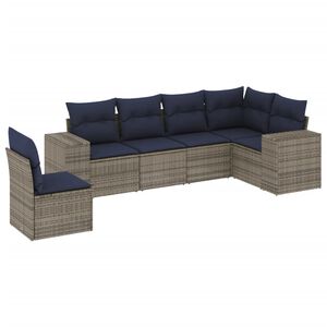 vidaXL 6-teiliges Gartensofa-Set mit Kissen, grau, Polyrattan