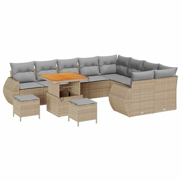 vidaXL Garten-Sofa-Set mit Kissen 12 pcs Beige und Hellgrau