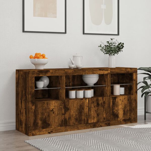 vidaXL Sideboard mit LED-Leuchten R&auml;uchereiche 142,5x37x67 cm