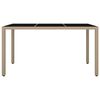 vidaXL Gartentisch mit Glasplatte Beige Poly Rattan & Hartglas