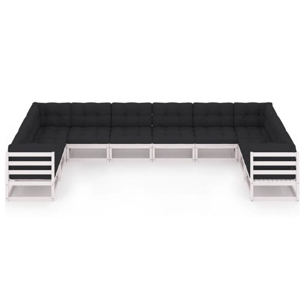 vidaXL 10-tlg. Garten-Lounge-Set mit Kissen Wei&szlig; Massivholz Kiefer