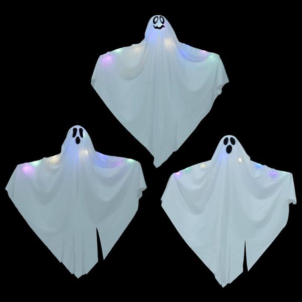 vidaXL H&auml;ngender Halloween Geist mit 3 LEDs 3 pcs Wei&szlig; Polyester