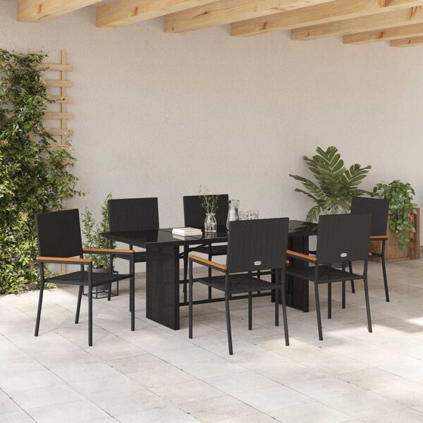 vidaXL Garten Essgruppe 7 pcs Schwarz Poly-Rattan