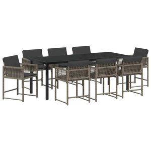 vidaXL Garten Essgruppe 9 pcs Grau Poly-Rattan