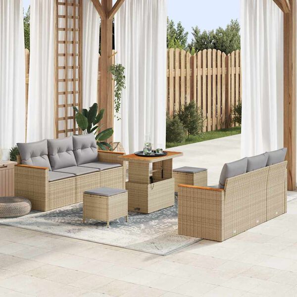 vidaXL Gartensofa-set 9 pcs Beige Poly-Rattan