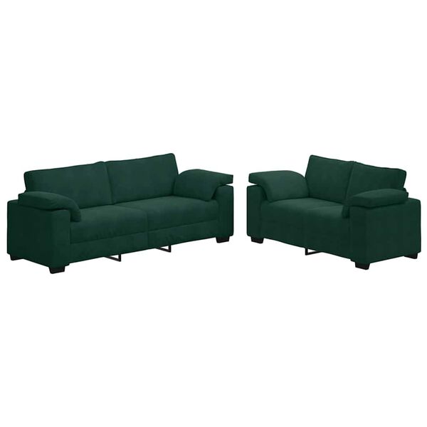 vidaXL 2-teiliges Sofa-Set mit Kissen, dunkelgr&uuml;ner Samt