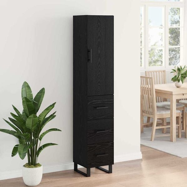 vidaXL Highboard Schwarz Eichen-Optik 34,5 x 34 x 180 cm Holzwerkstoff