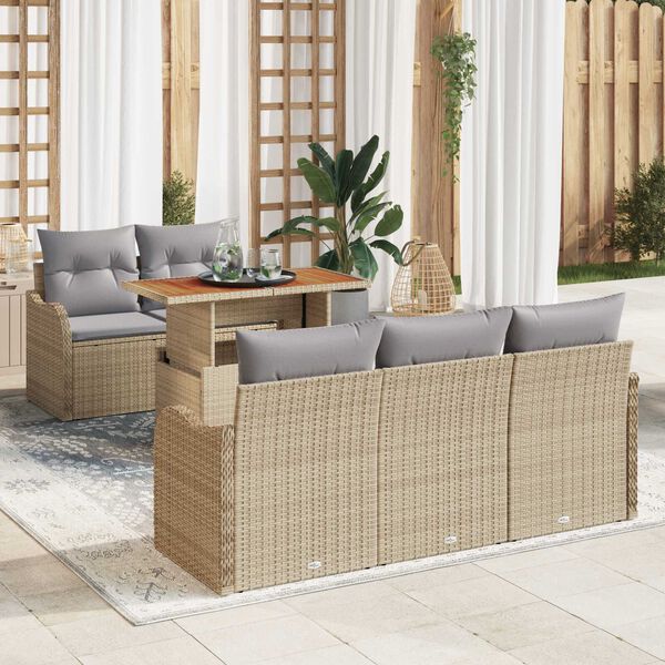 vidaXL Garten-Sofa-Set mit Speicher 6 pcs Beige Poly Rattan