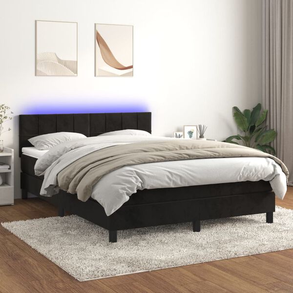 vidaXL Boxspringbett mit Matratze & LED Schwarz 140x190 cm Samt