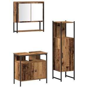 vidaXL Badezimmerm&ouml;bel-Set mit Regal mit T&uuml;r 3 pcs Braun Holzwerkstoff