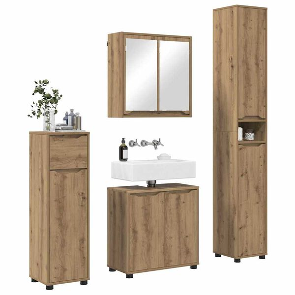 vidaXL Badezimmerm&ouml;bel-Set mit Regal 4 pcs Artisan-Eiche Holzwerkstoff