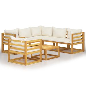 vidaXL 7-tlg. Garten-Lounge-Set mit Auflagen Creme Massivholz Akazie