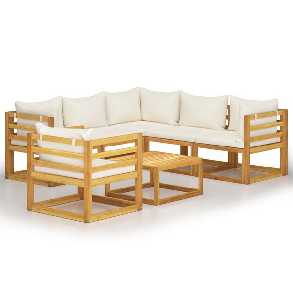 vidaXL 7-tlg. Garten-Lounge-Set mit Auflagen Creme Massivholz Akazie