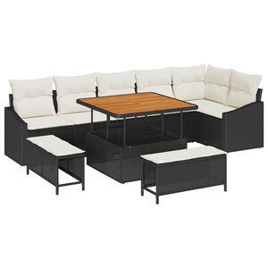 vidaXL Gartensofa-set mit Kissen 9 pcs Schwarz Poly Rattan