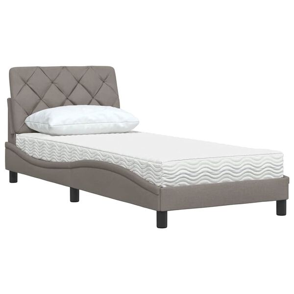 vidaXL Bett mit Matratze Taupe 90x190 cm Stoff